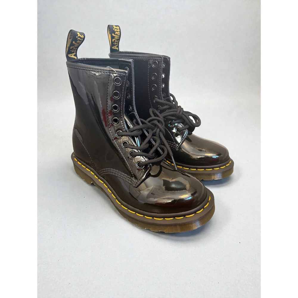 Dr Martens 11821 Black Patent Leather Combat Grunge Boots Women’s Size 6 NWOB C